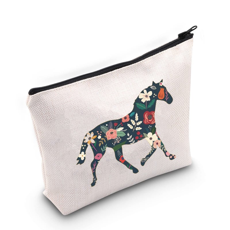 TOBGBE Horse Lover Makeup Bag  Inspirational Floral Horse Bag for Women Equestrian Gift